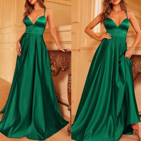 Luxe crisscross back party prom wedding satin cami dress